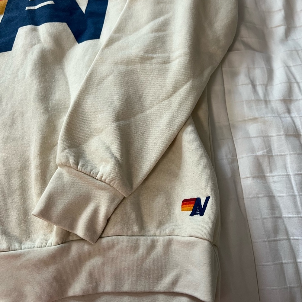 Aviator Nation Cream Sweatshirt with Navy 'A' and Rainbow Stripe - Picture 4 of 4
